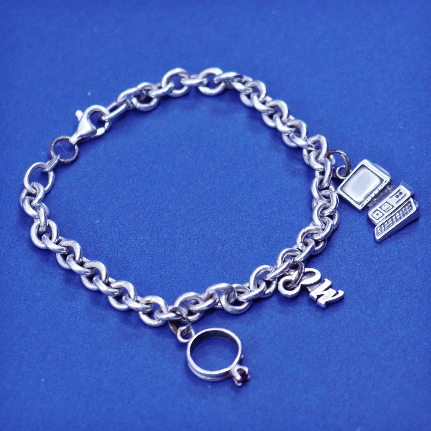 7”, Viking Sterling silver bracelet, 925 circle chain ring computer charm