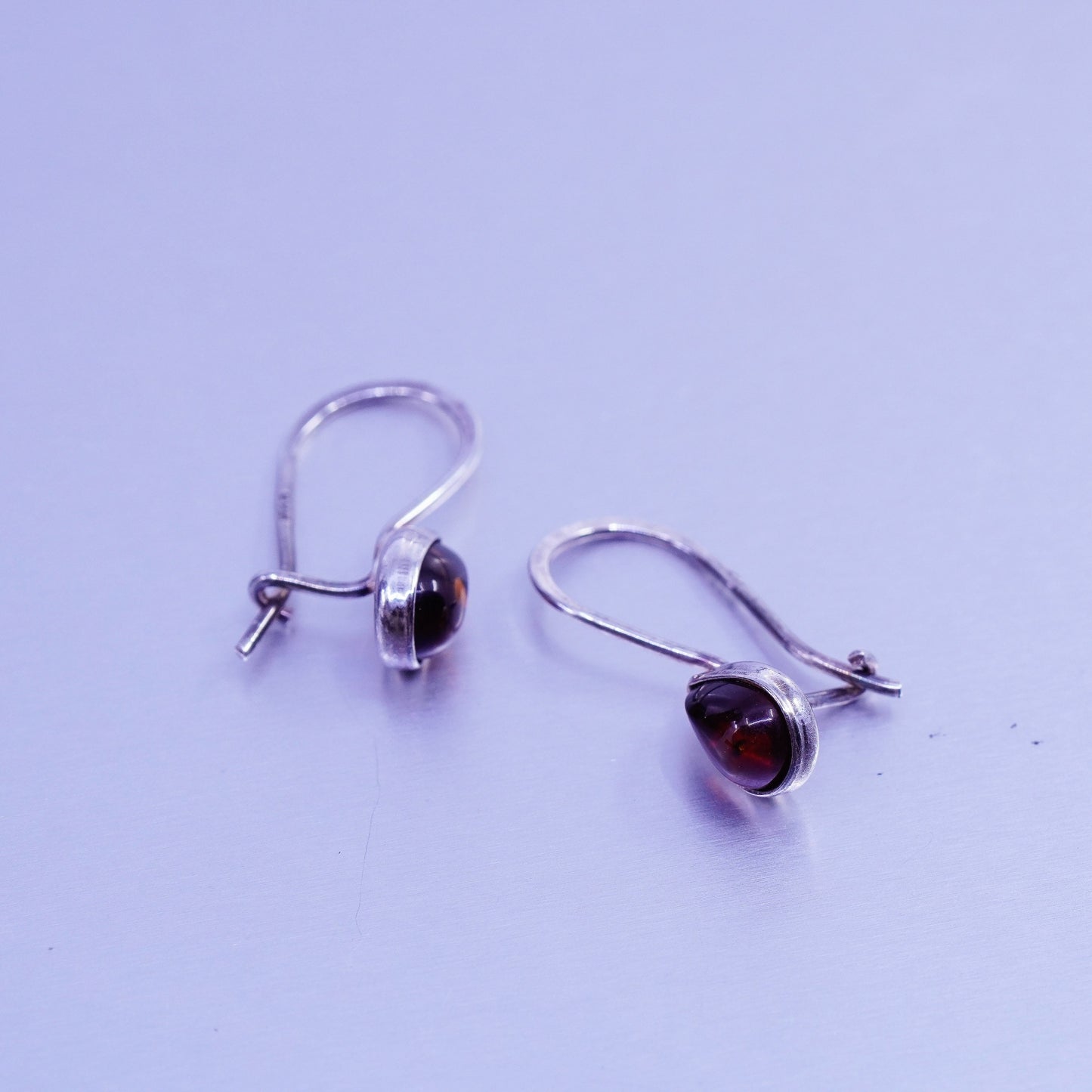 Vintage Sterling 925 silver handmade earrings with teardrop Amber