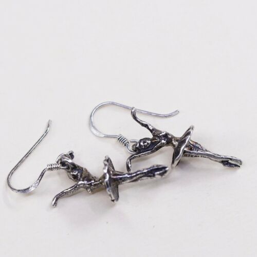 Vtg Sterling 925 Silver Handmade Solid Ballerina Dancer Earrings