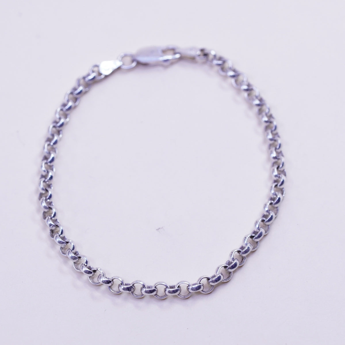7”, 4mm, Vintage sterling 925 silver circle link charm bracelet