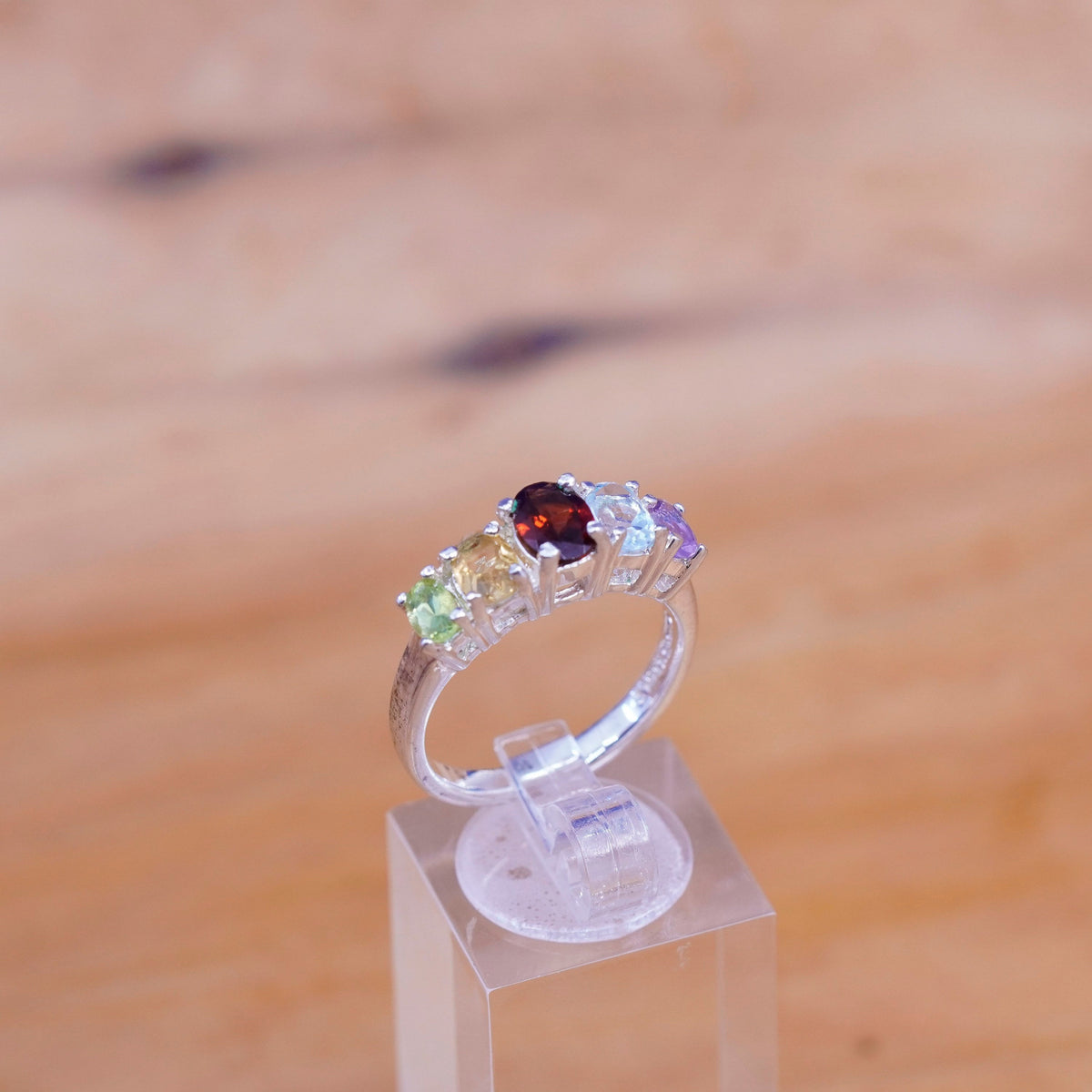 sz 8, Sterling 925 silver handmade ring ruby sapphire peridot amethyst citrine
