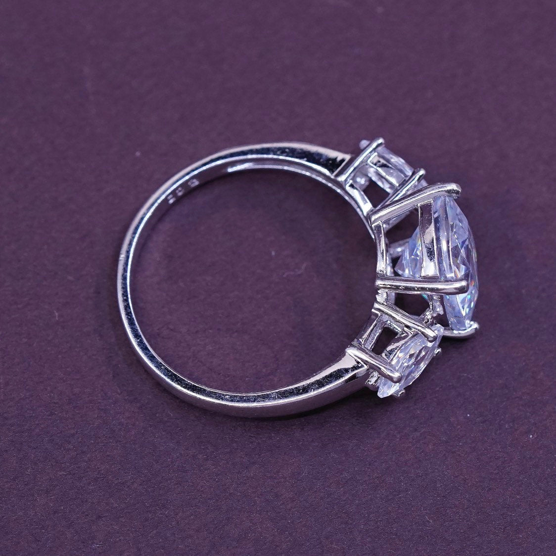 sz 8, vtg Sterling silver engagement ring, 925 with cz, stamped 925 Cz