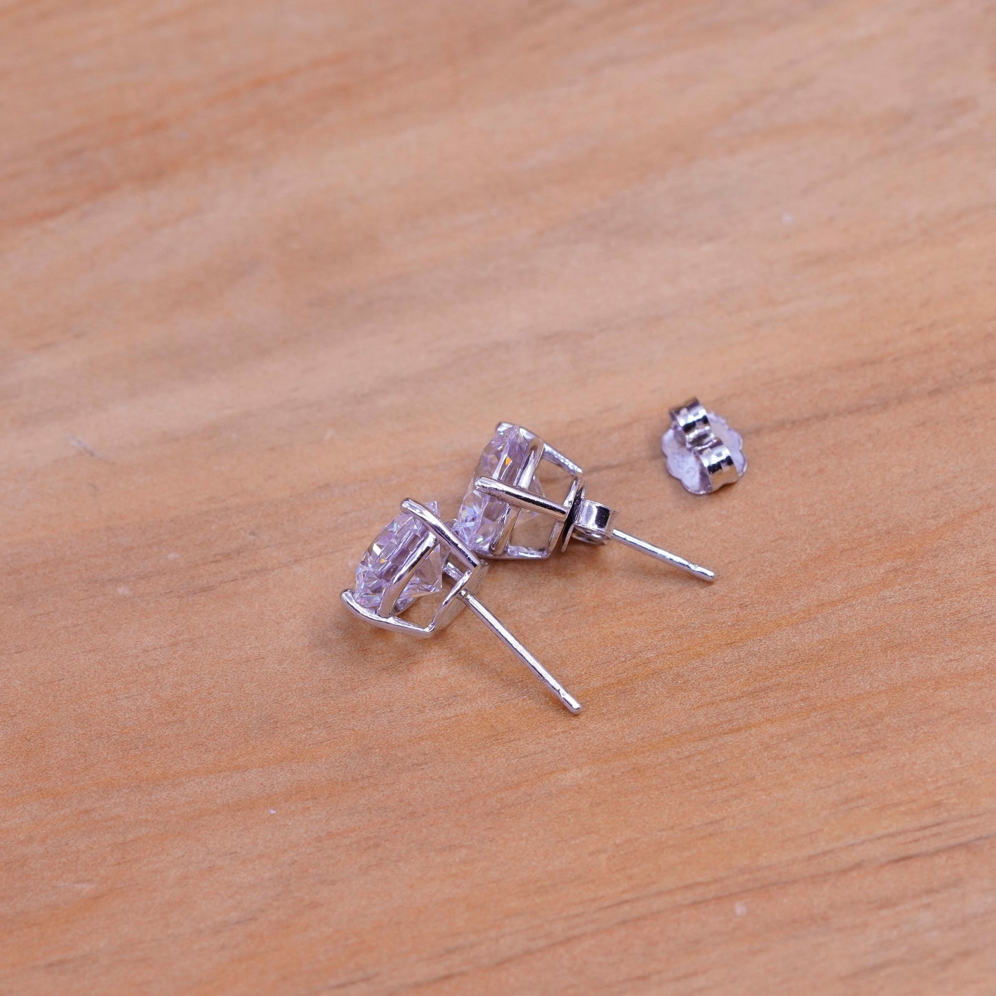 10mm, vintage Sterling silver clear round crystal studs, cz earrings