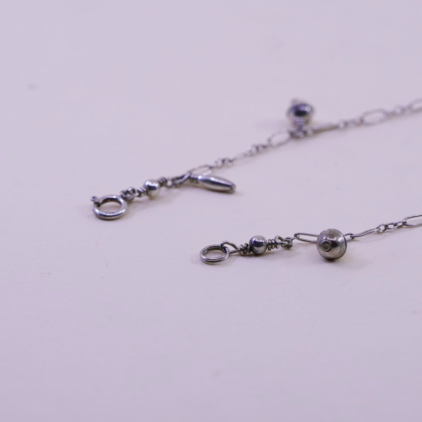 9.5”, Vintage sterling silver handmade anklet bracelet, 925 circle chain charms