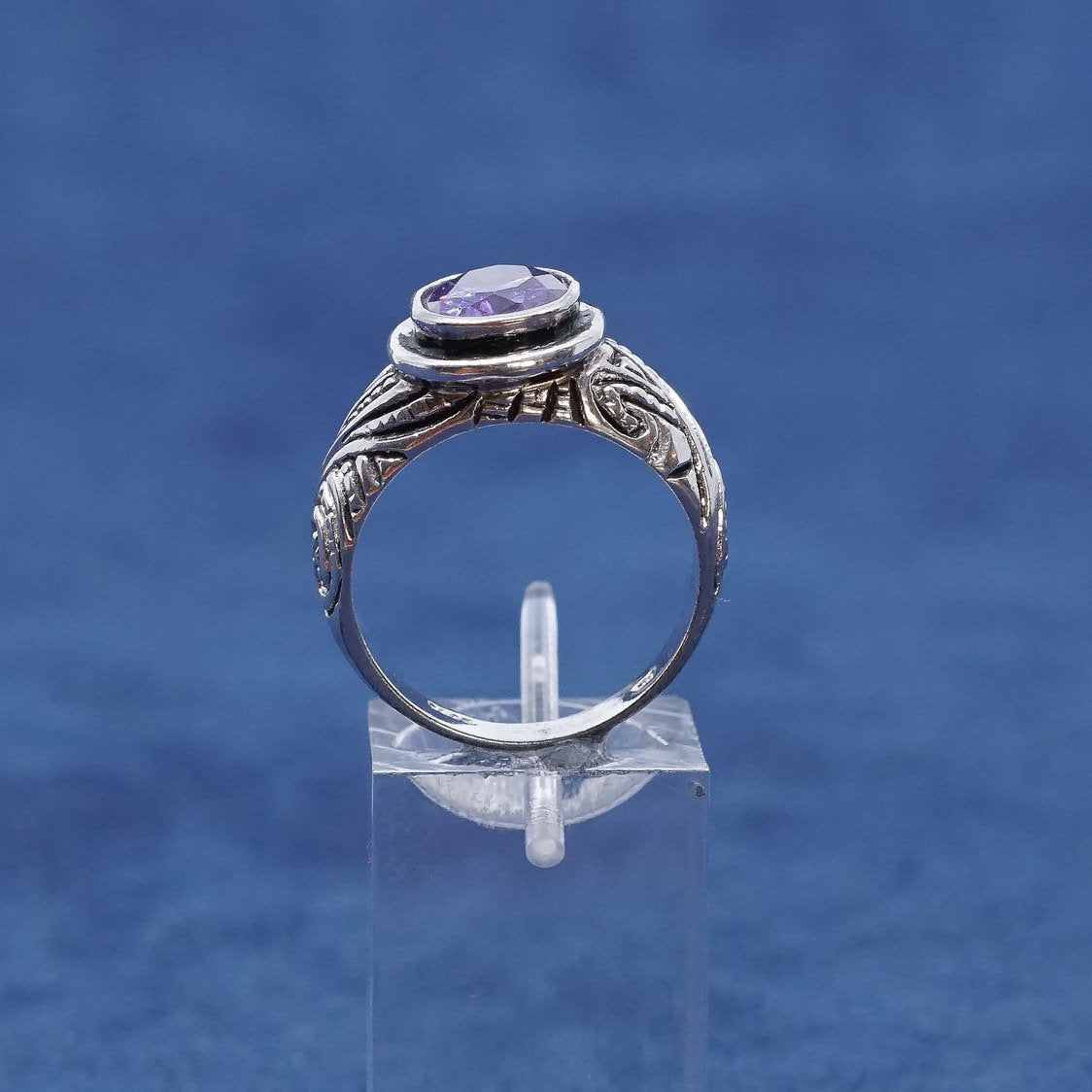 sz 8.25, vtg Sterling silver handmade ring, 925 w/ amethyst ring