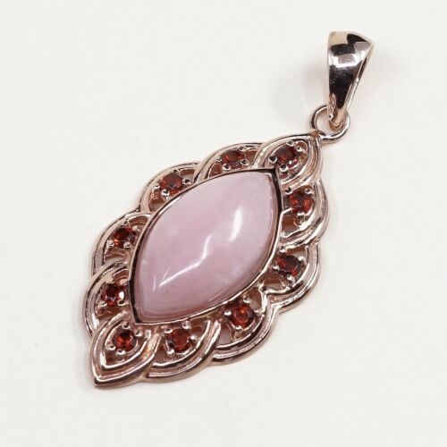 Vintage Rose Gold Over Sterling silver pendant, 925 Pink Quartz W/ Ruby, Stped