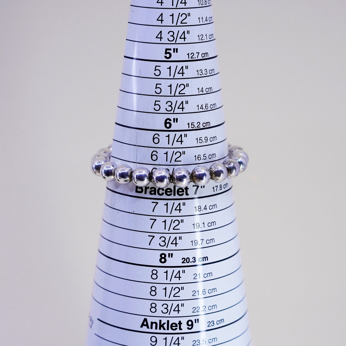 6.75” 9mm, vintage sterling silver handmade bracelet, 925 bead chain