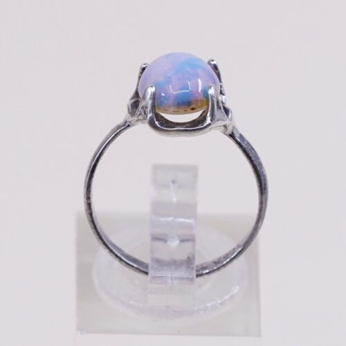Sz 6, Vtg Sterling Silver Handmade Ring, 925 Silver Band W/ Artificial opal
