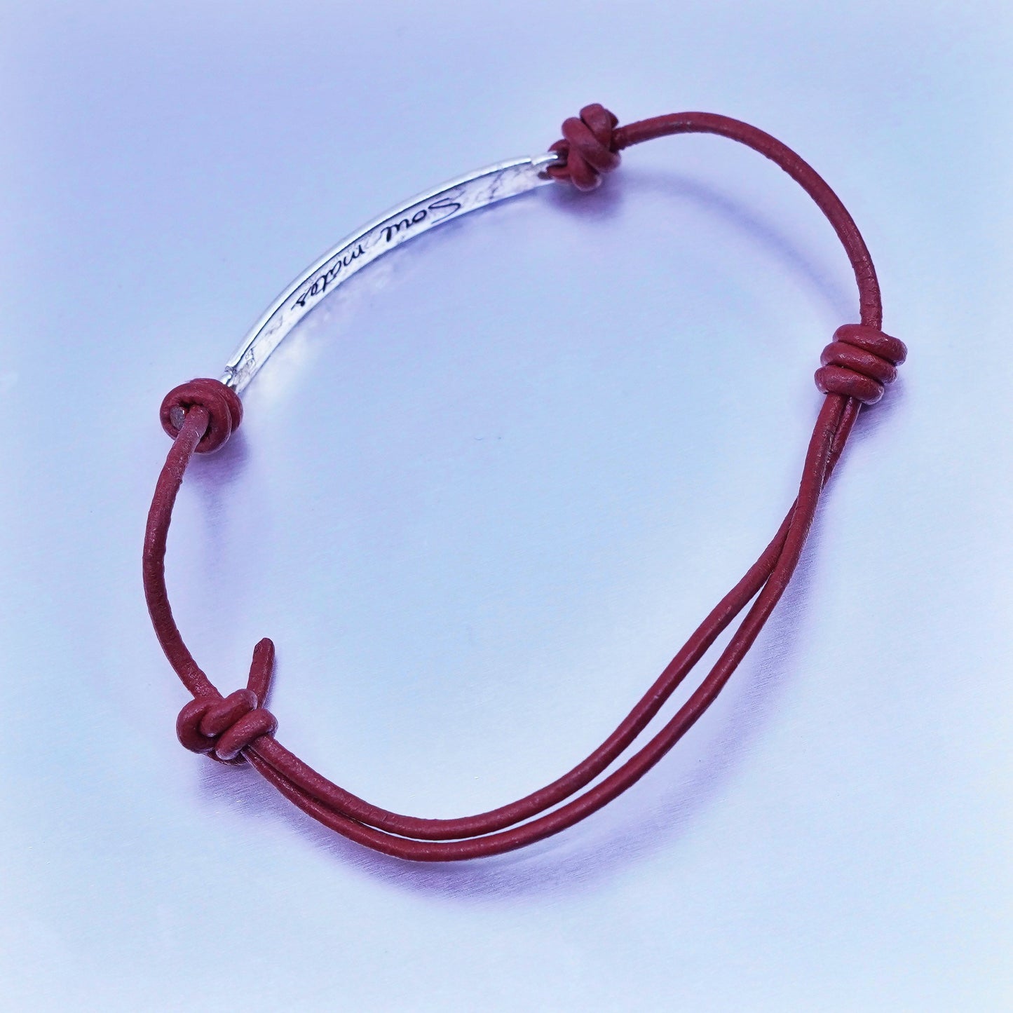 6.75”, sterling 925 silver handmade bracelet red leather “sister soul mates”