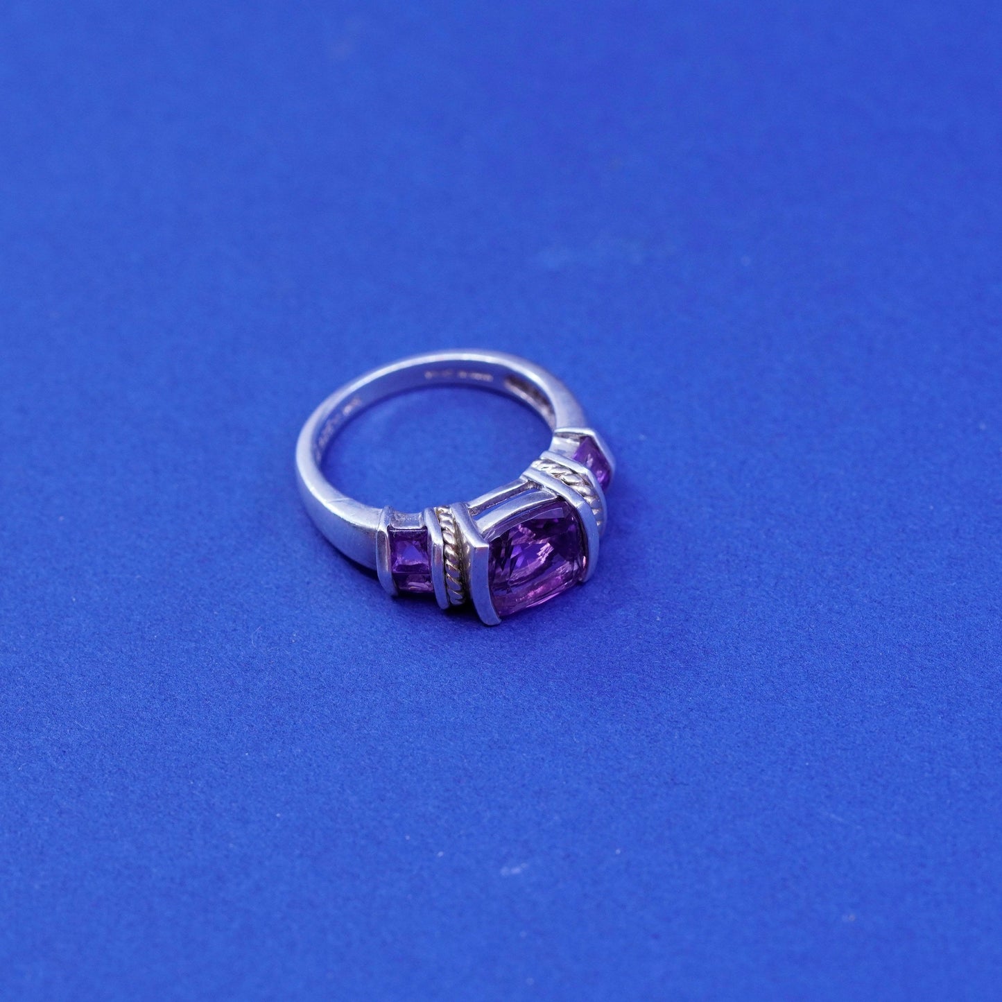 Size 6.25, vintage 14K gold cable Sterling 925 silver handmade ring amethyst