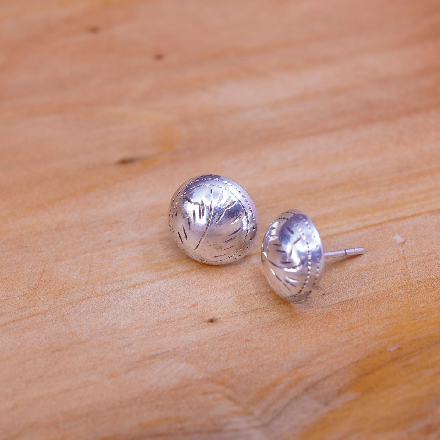 Vintage Sterling silver handmade earrings, puffy 925 studs