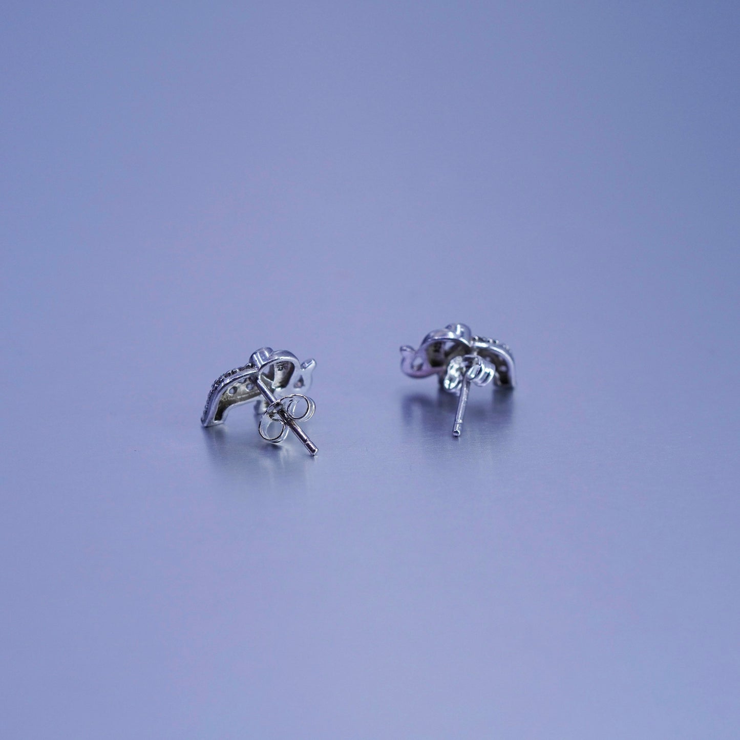 Vintage Sterling 925 silver handmade elephant earrings, studs with cz