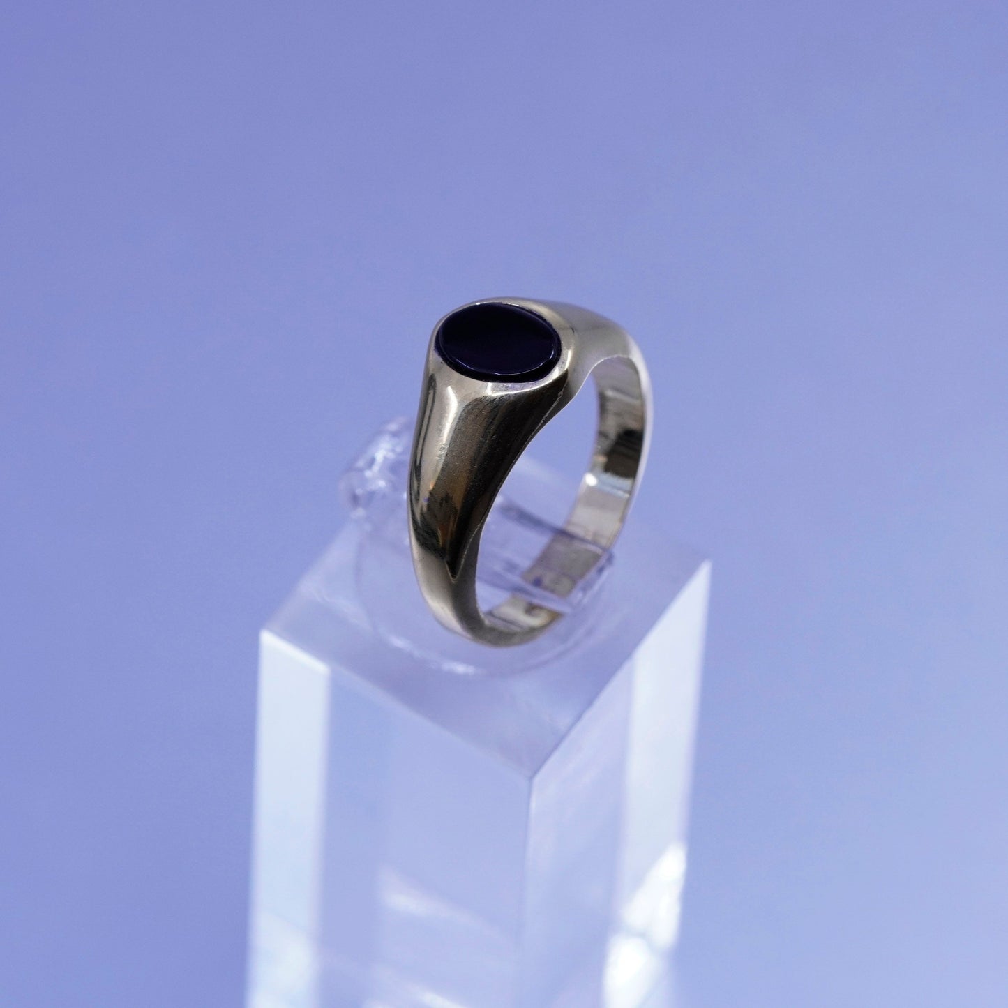 Size 7.25, vermeil gold filled ring with obsidian