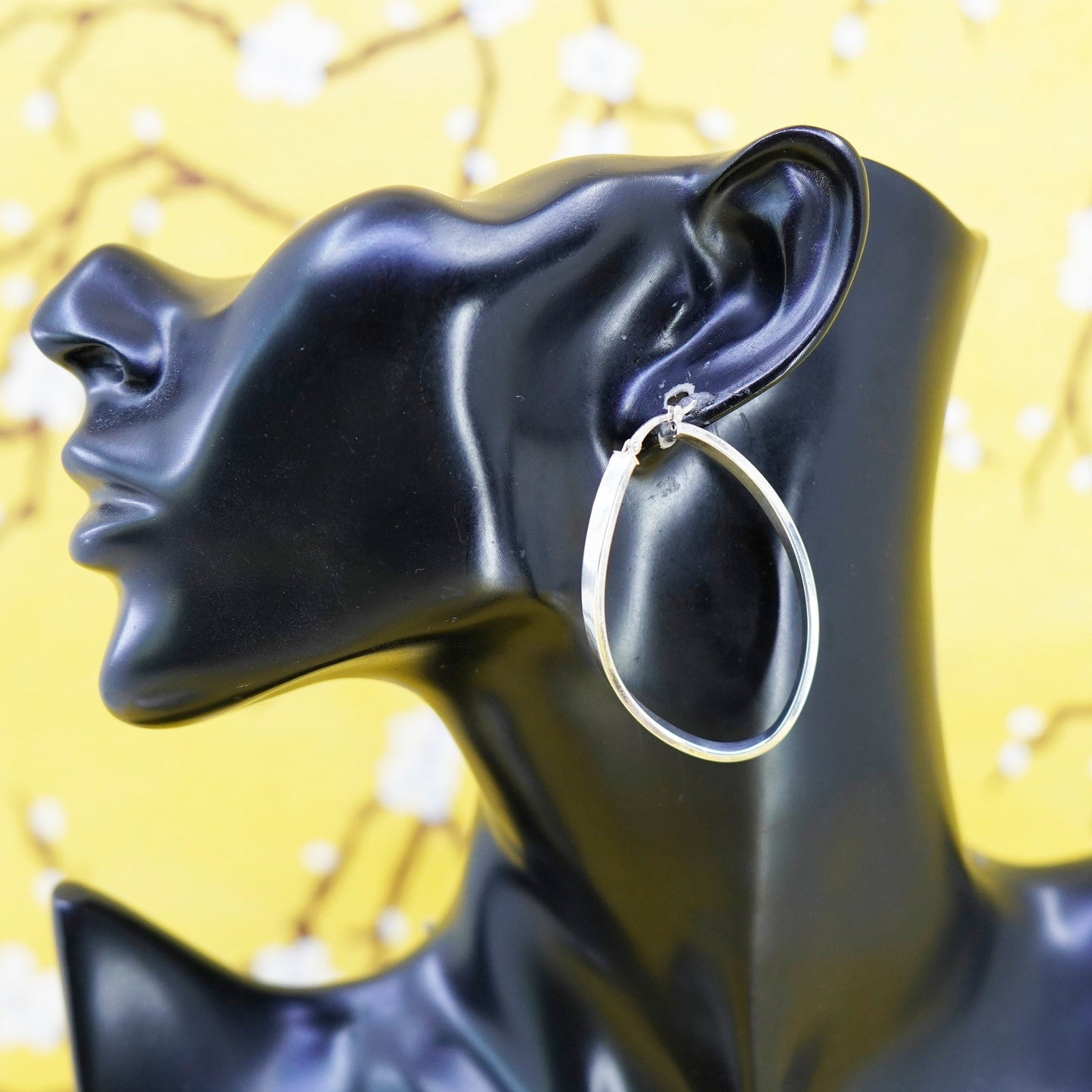 2”, vintage Sterling silver handmade earrings, wavy 925 oval hoops