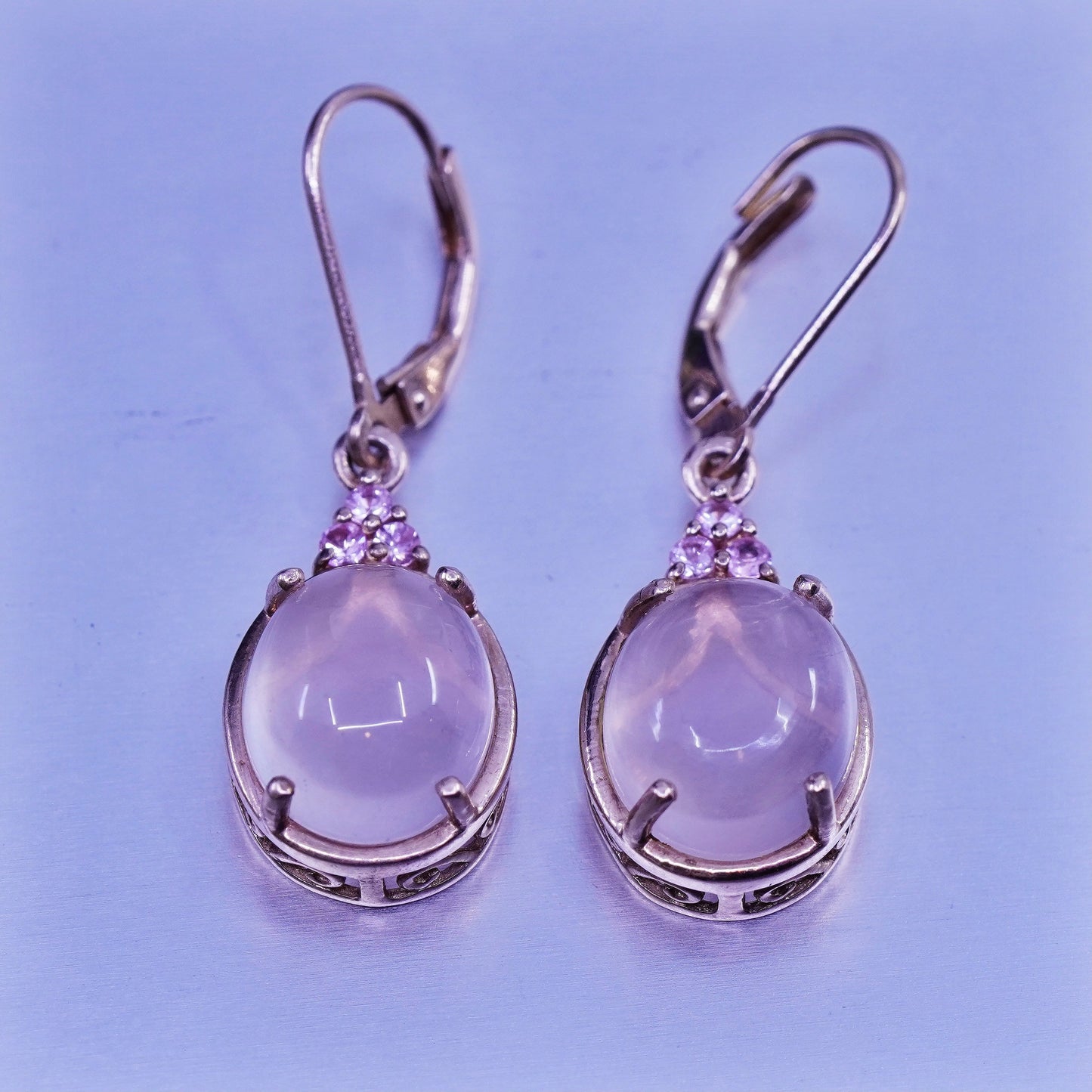 Vintage vermeil rose gold filled Sterling 925 silver earrings w/ pink cz quartz