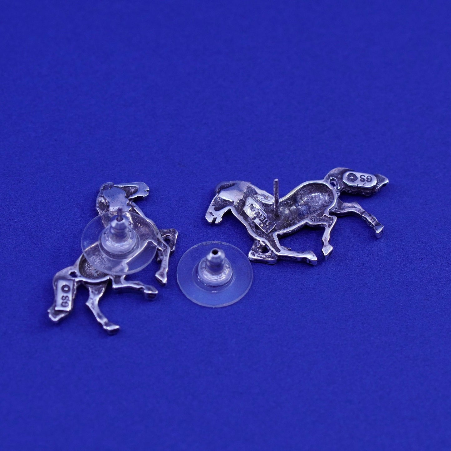 Vintage GS Sterling silver handmade studs, 925 horse earrings