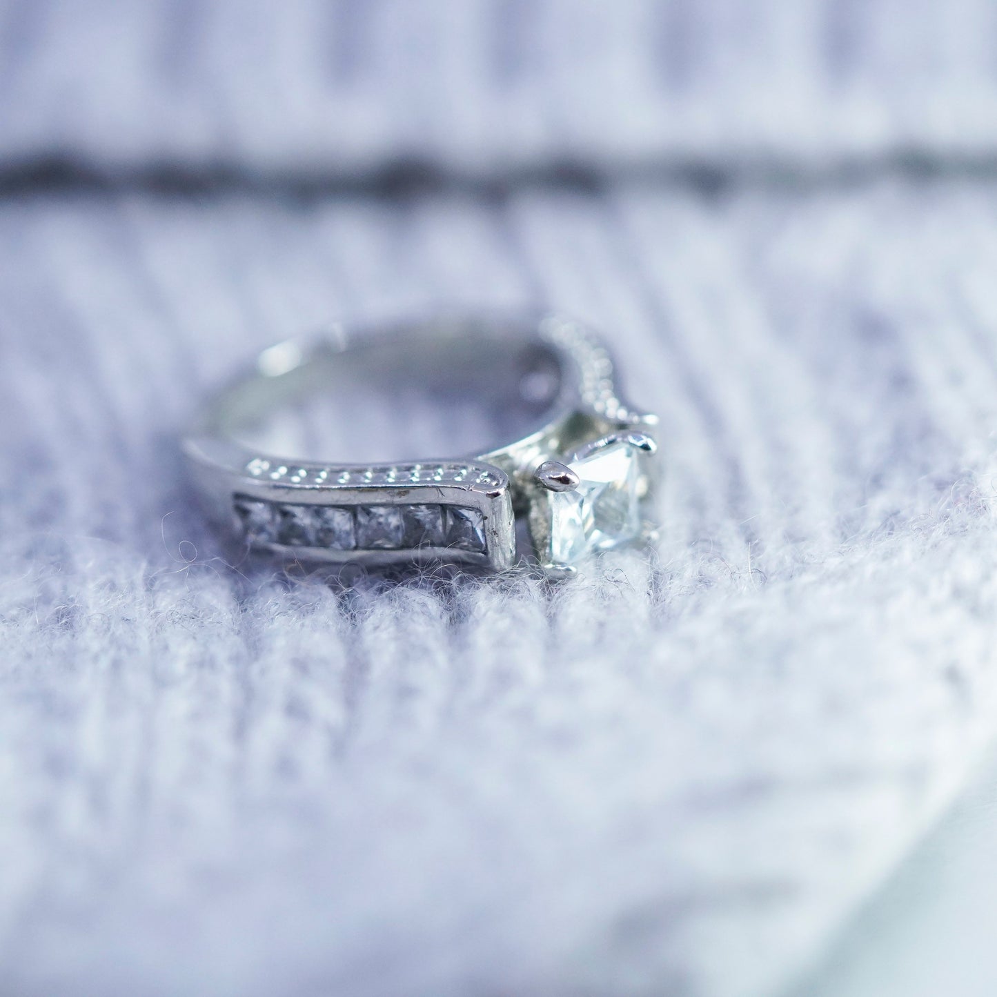 Size 7, vintage Sterling 925 silver handmade engagement ring with cluster Cz