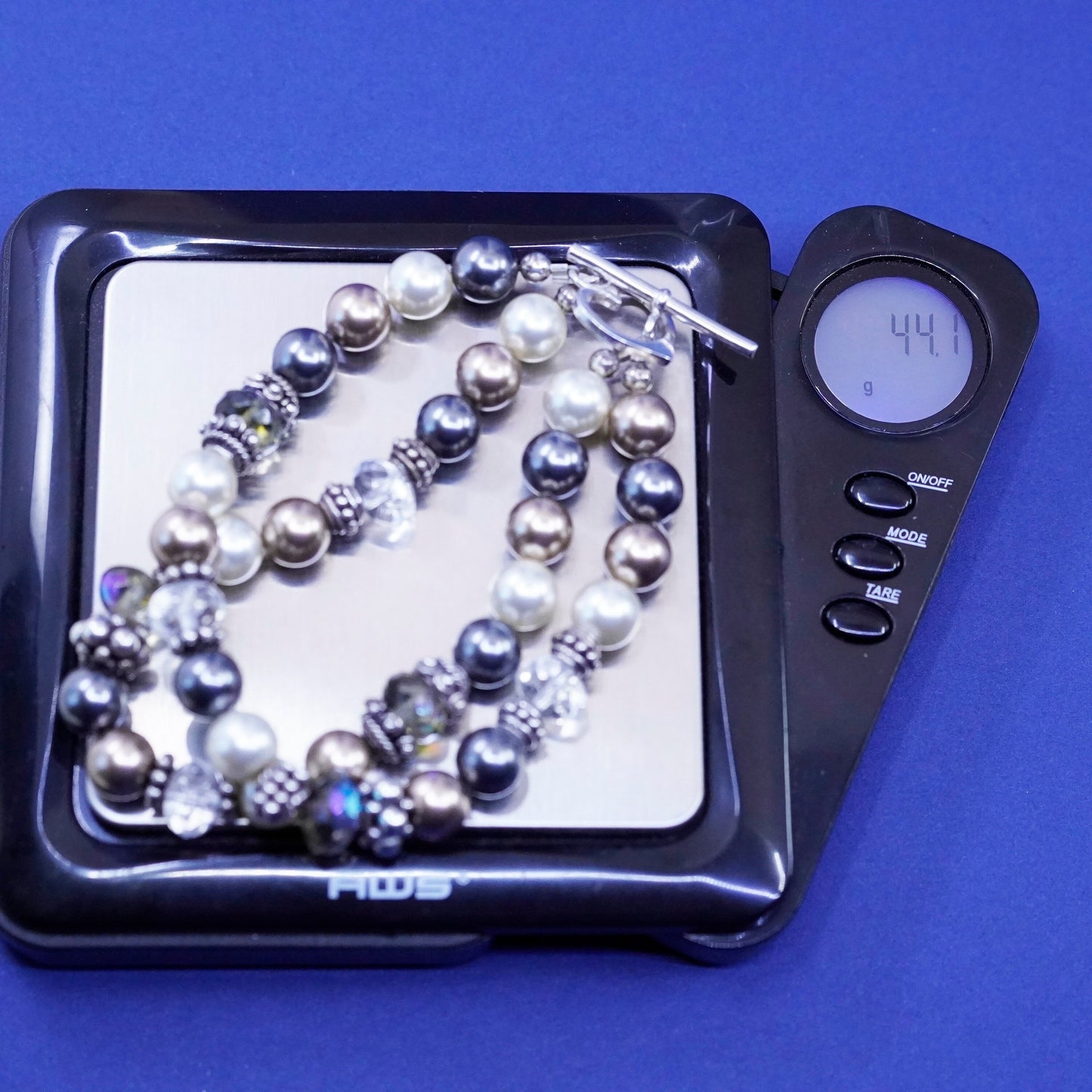 6.5”, vintage sterling 925 silver handmade bracelet, genuine pearl beads heart