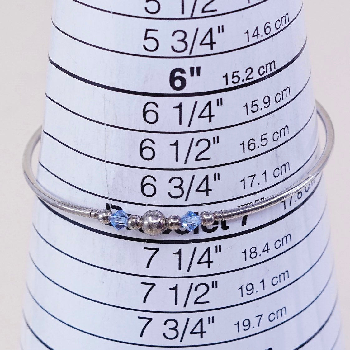 7", VTG sterling silver handmade bracelet, 925 bangle w/ beads N blue crystal