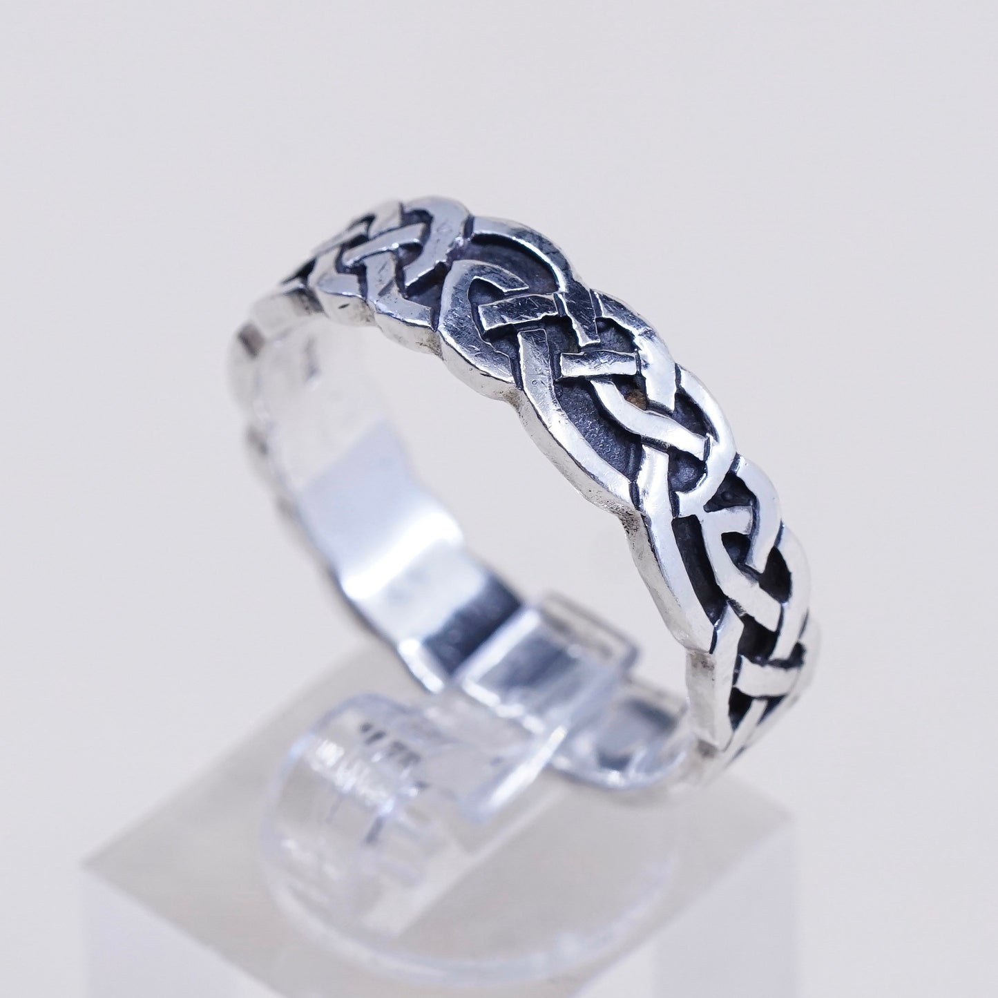Size 12.25, vtg A8 Sterling 925 silver handmade ring band with woven texture
