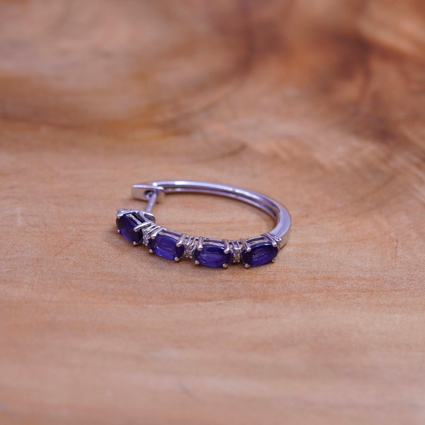 1”, vintage Sterling silver hoop earrings, 925 hoops with amethyst