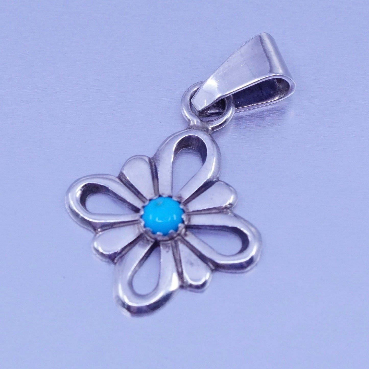 antique Native American sterling 925 silver floral pendant with turquoise
