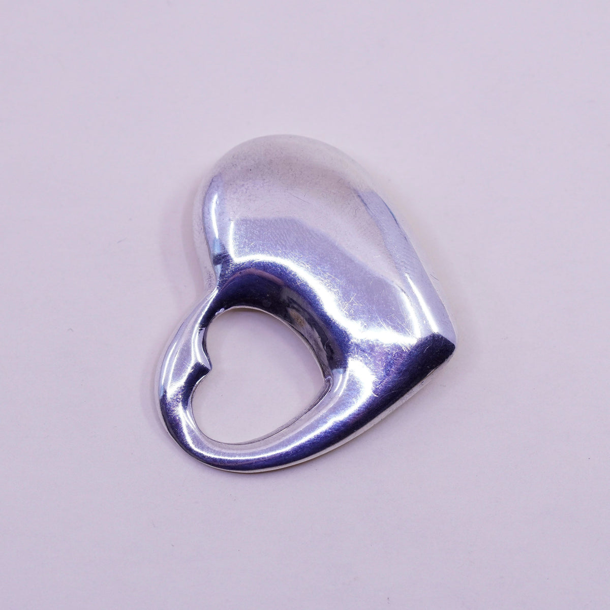Vintage handmade sterling silver puffy heart charm, 925 pendant