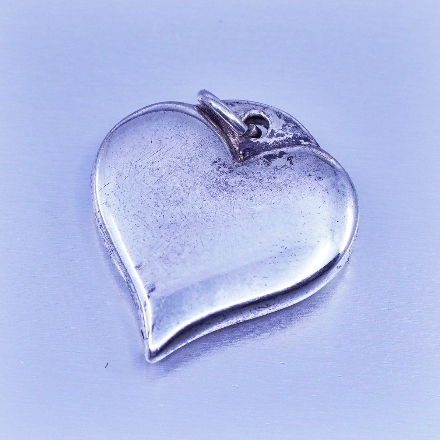 antique sterling 925 silver puffy heart pendant