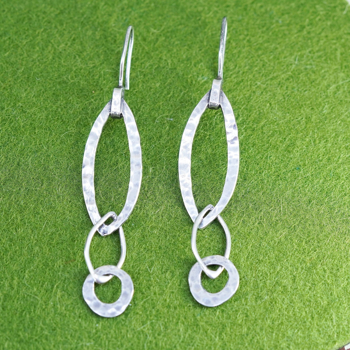 Vintage Silpada handmade Sterling Silver hammered marquise shaped Hoop Earrings