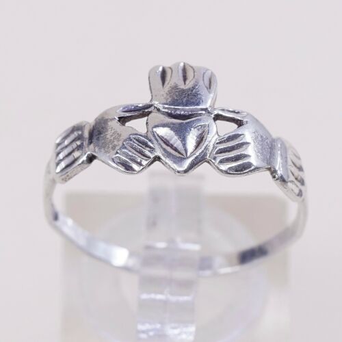 Size 10.25, Vtg Irish Sterling Silver Handmade Ring, 925 Band W/ claddagh Heart