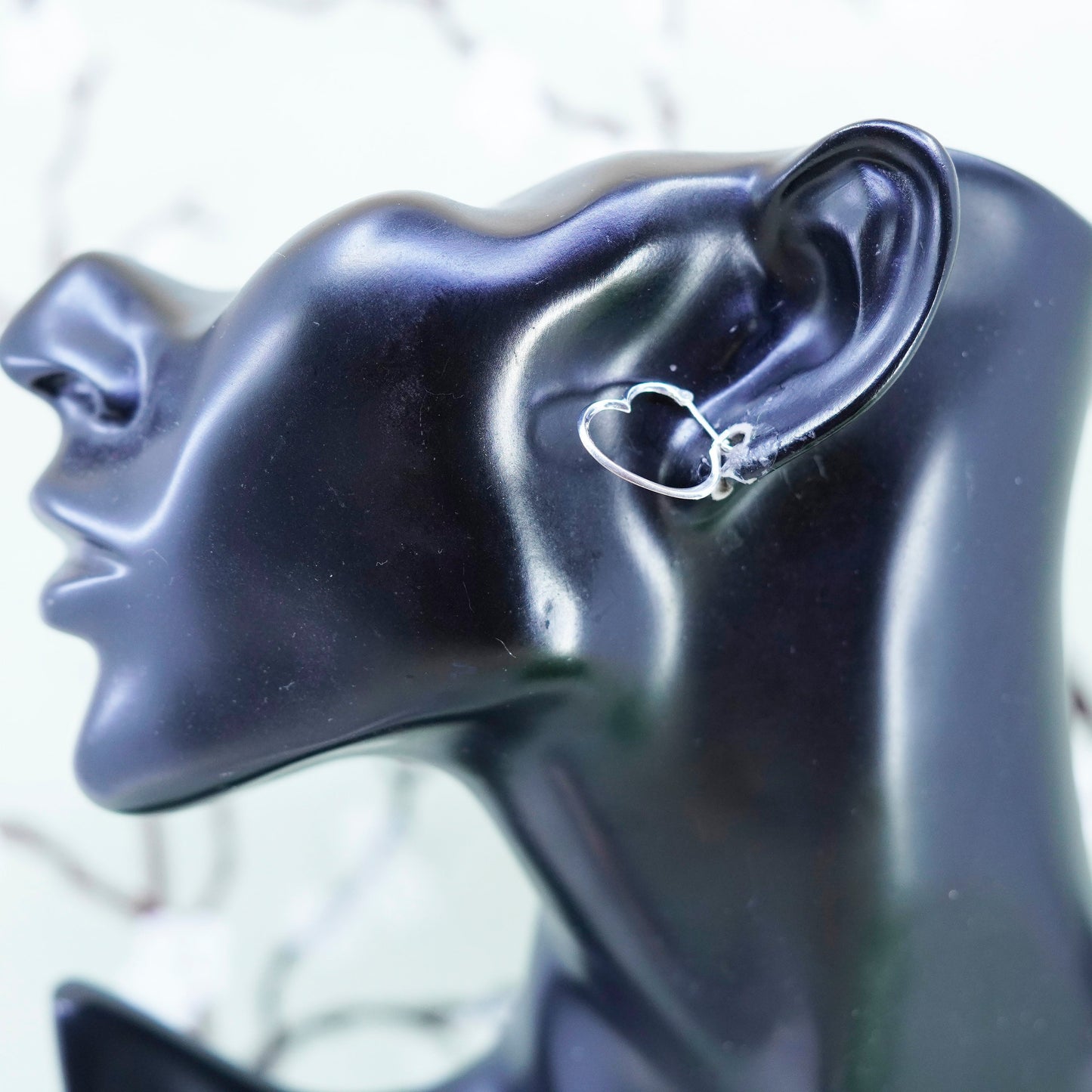 0.75”, vtg sterling 925 silver loop earrings, minimalist primitive heart hoops