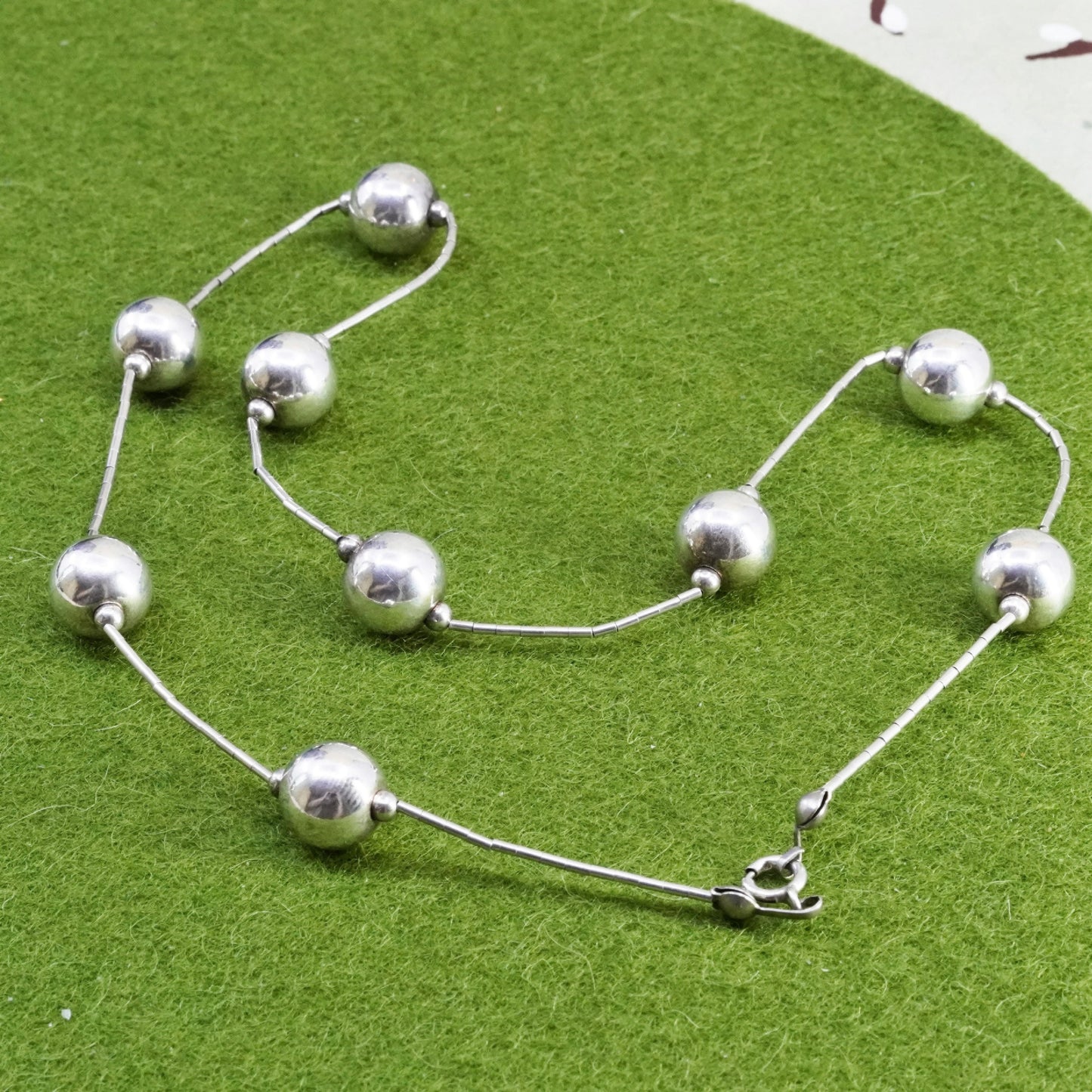 16”, Sterling silver handmade necklace, 925 liquid silver chain 10mm beads
