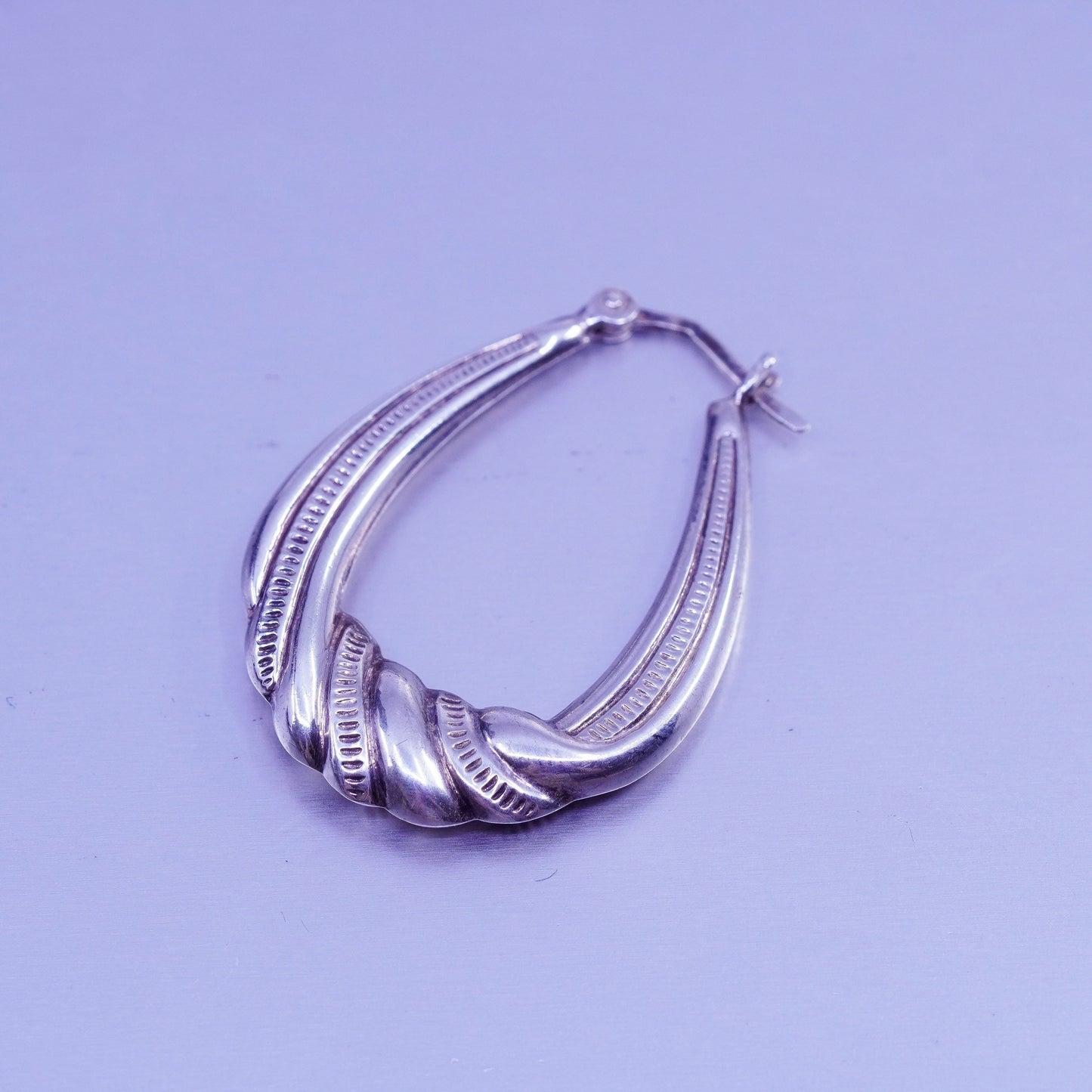1.5”, vintage Sterling silver handmade earrings, textured 925 hoops