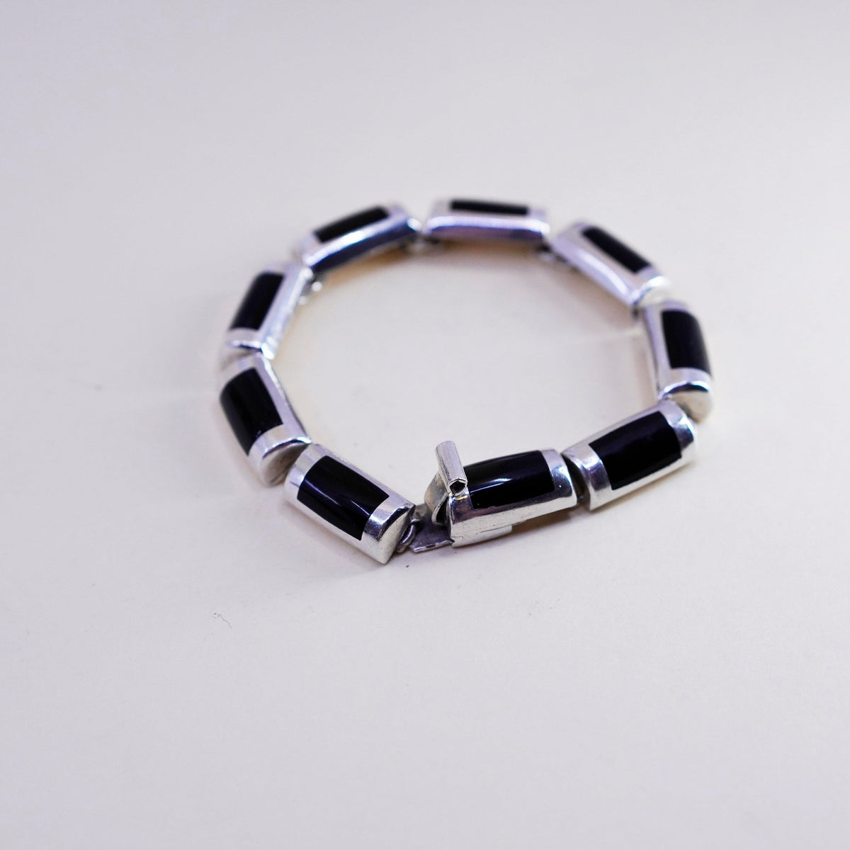 7”, Vintage mexico silpada Sterling 925 silver handmade bracelet with onyx
