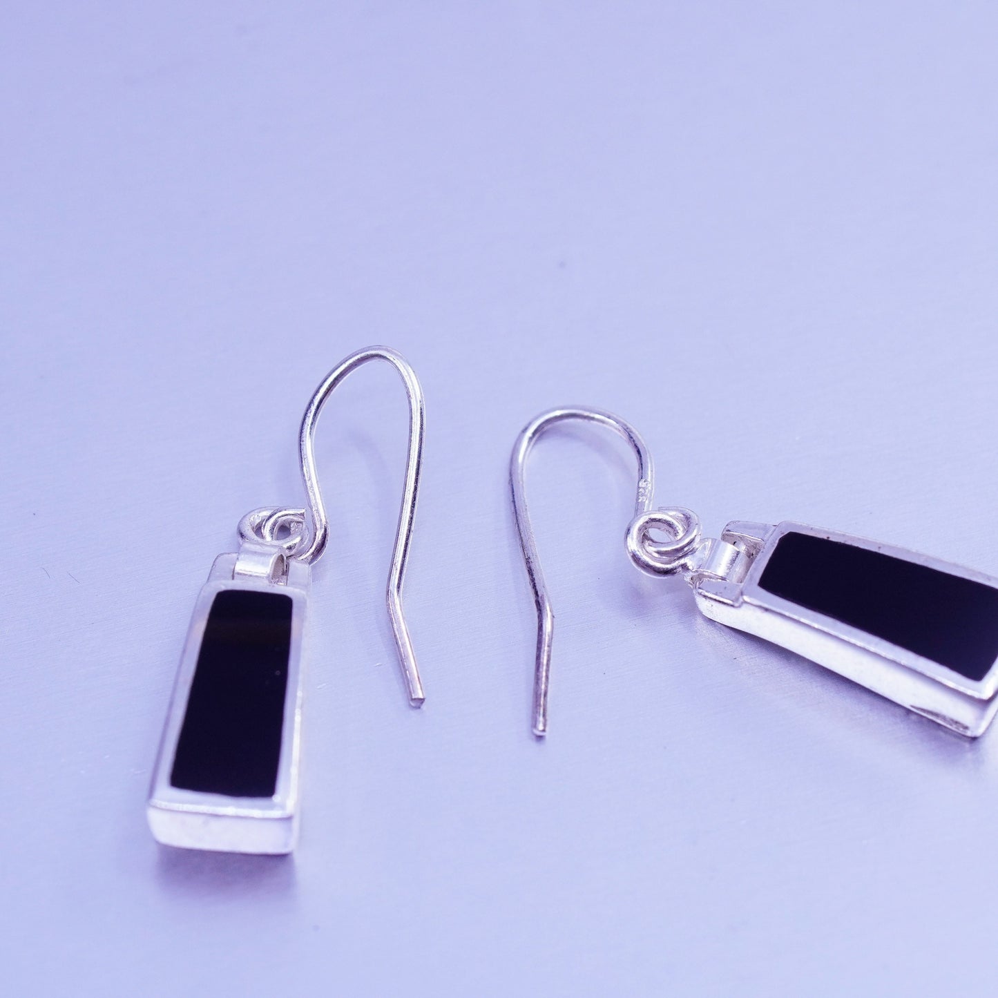 Vintage Sterling 925 silver handmade rectangular earrings with obsidian