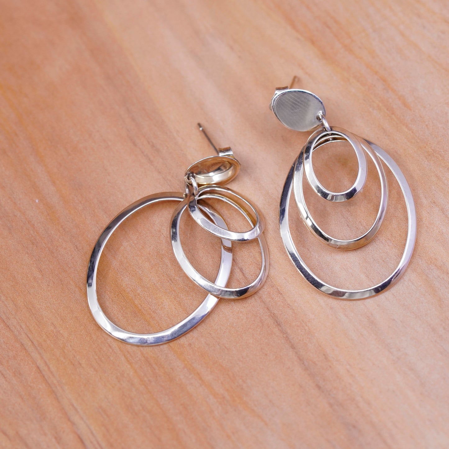 vtg vermeil gold over Sterling silver circle drops, 925 multi circle earrings