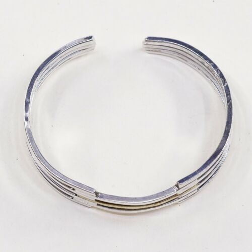 6.25”, Vtg Two Tone Sterling Silver Handmade wide Cuff, Meixco 925 Bracelet