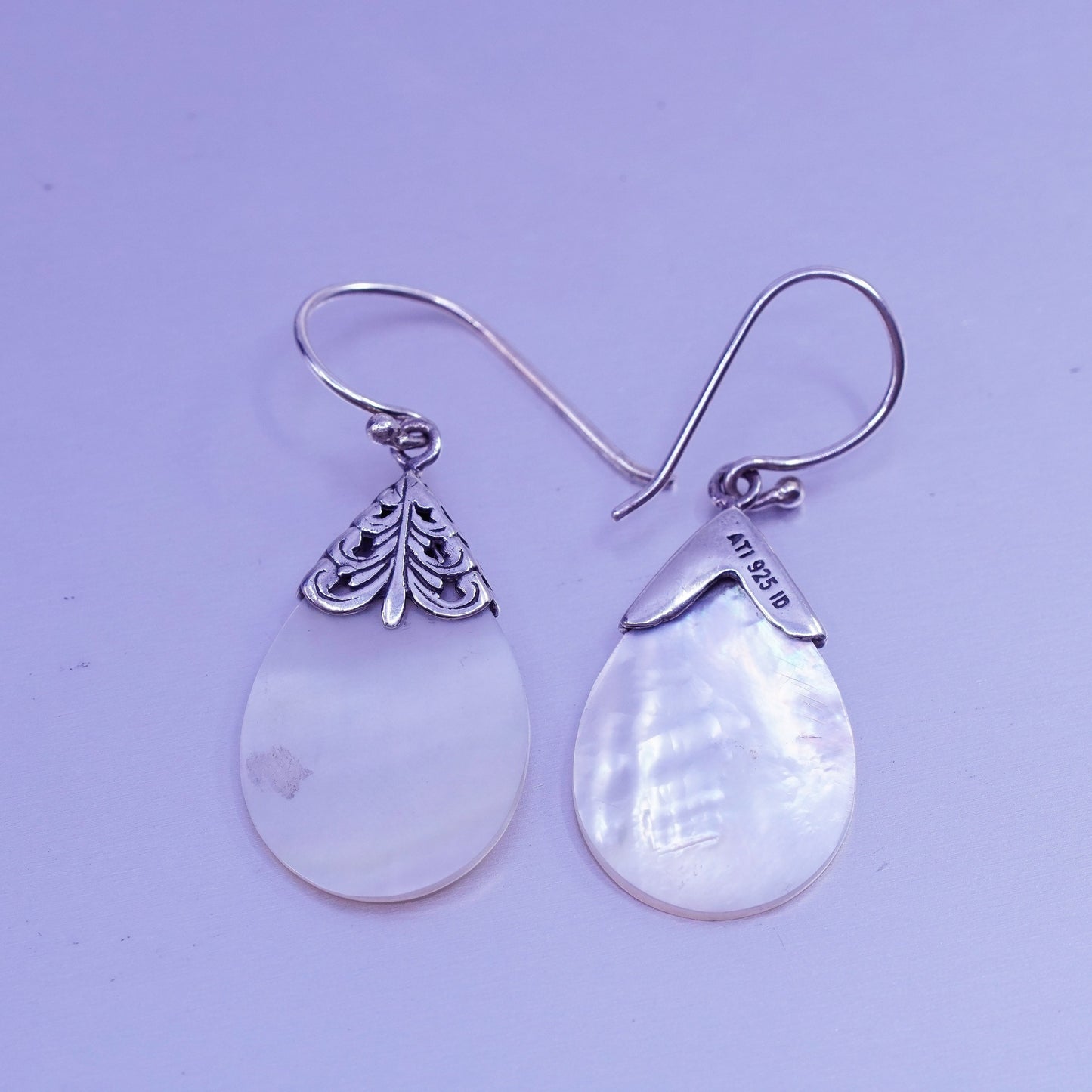 Vintage Sterling 925 silver handmade earrings with teardrop mother of pearl