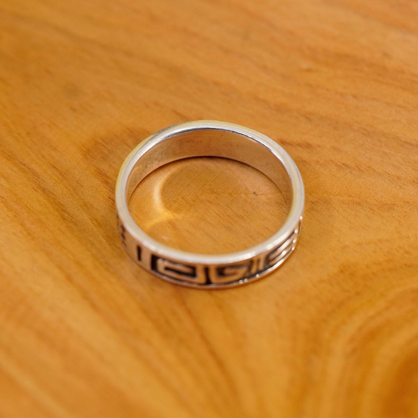 Size 12, vintage Sterling silver handmade ring, mens 925 band with Greek key