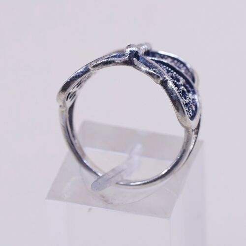 Sz 6.25 Vtg Sterling Silver Handmade Ring, 925 Silver Band W/ Filigree Butterfly