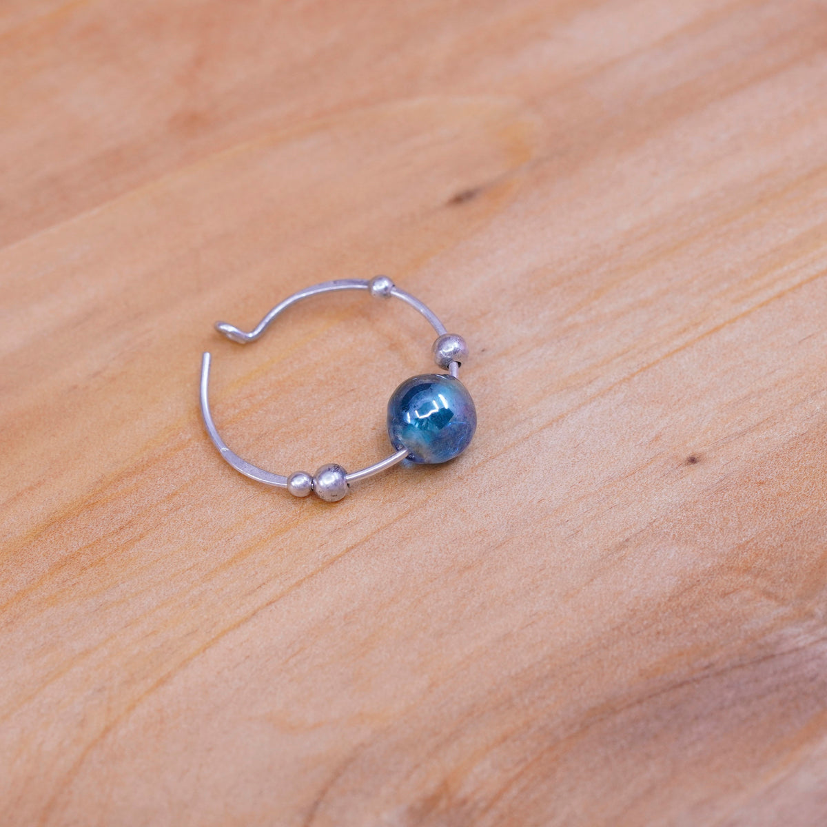 Vintage Sterling silver handmade earrings, 925 hoops with blue glass beads