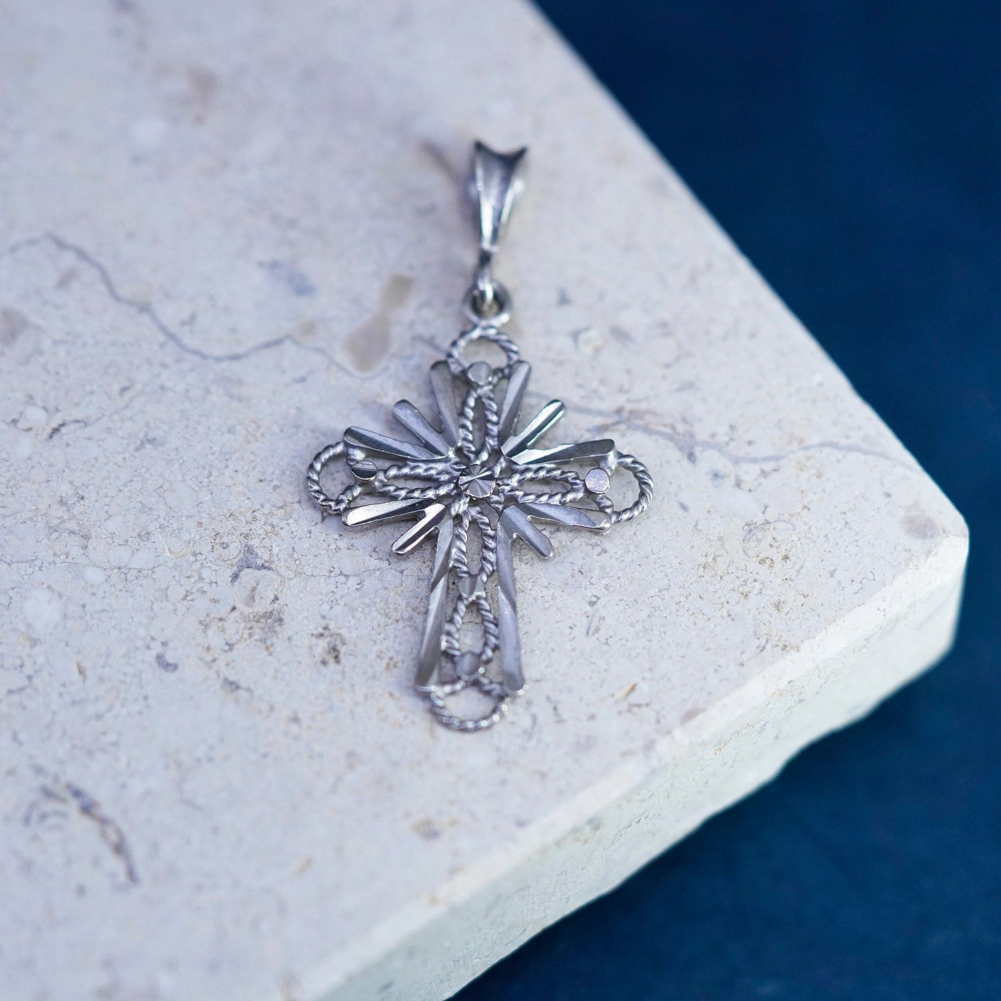 Sterling silver handmade pendant, 925 filigree cross charm
