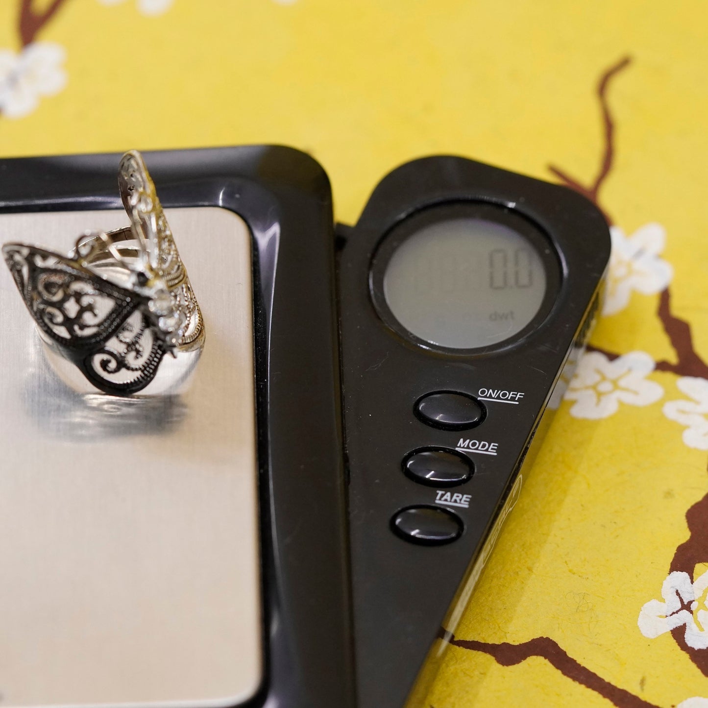Size 7, Vintage Sterling silver handmade ring, 925 filigree butterfly band cz