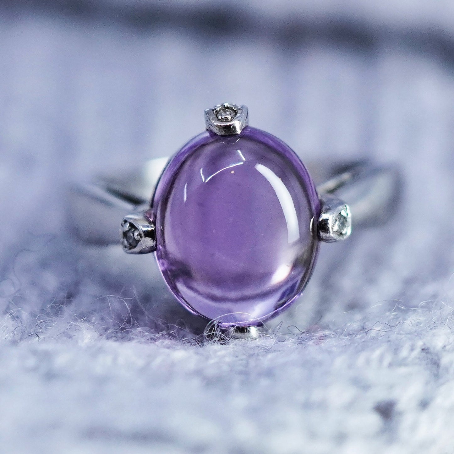 Size 7, vintage Sterling 925 silver handmade ring with amethyst and diamond