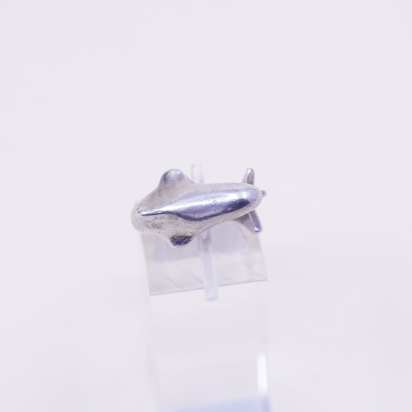 Size 3.75, Vintage Mexico sterling silver ring, wrap 925 handmade dolphin band