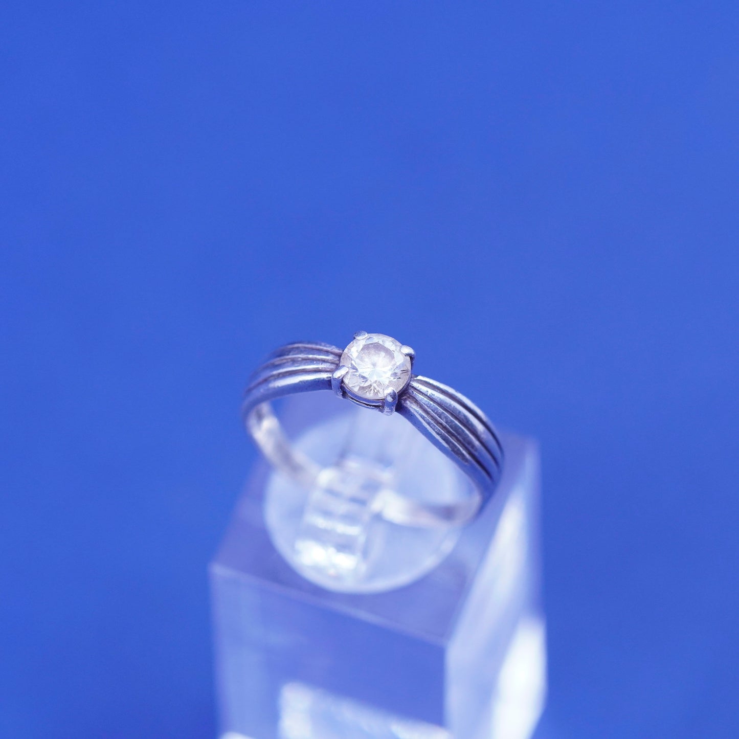 Size 8.5, vintage Sterling silver handmade ring, 925 engagement ring with cz