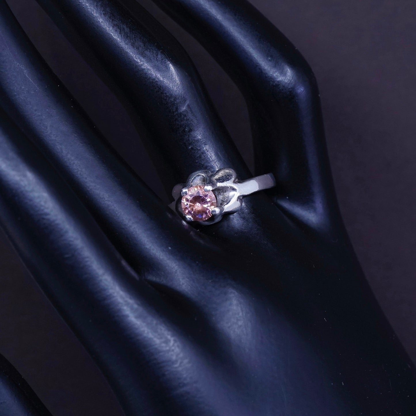 Size 8, vintage Sterling 925 silver handmade ring with pink Quartz, stamped 925