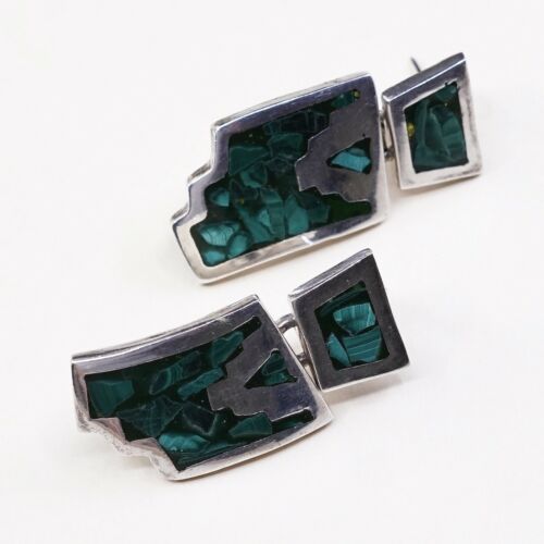 Amazing Southwestern handmade Sterling Silver earrings, 925 Malachite Dangles