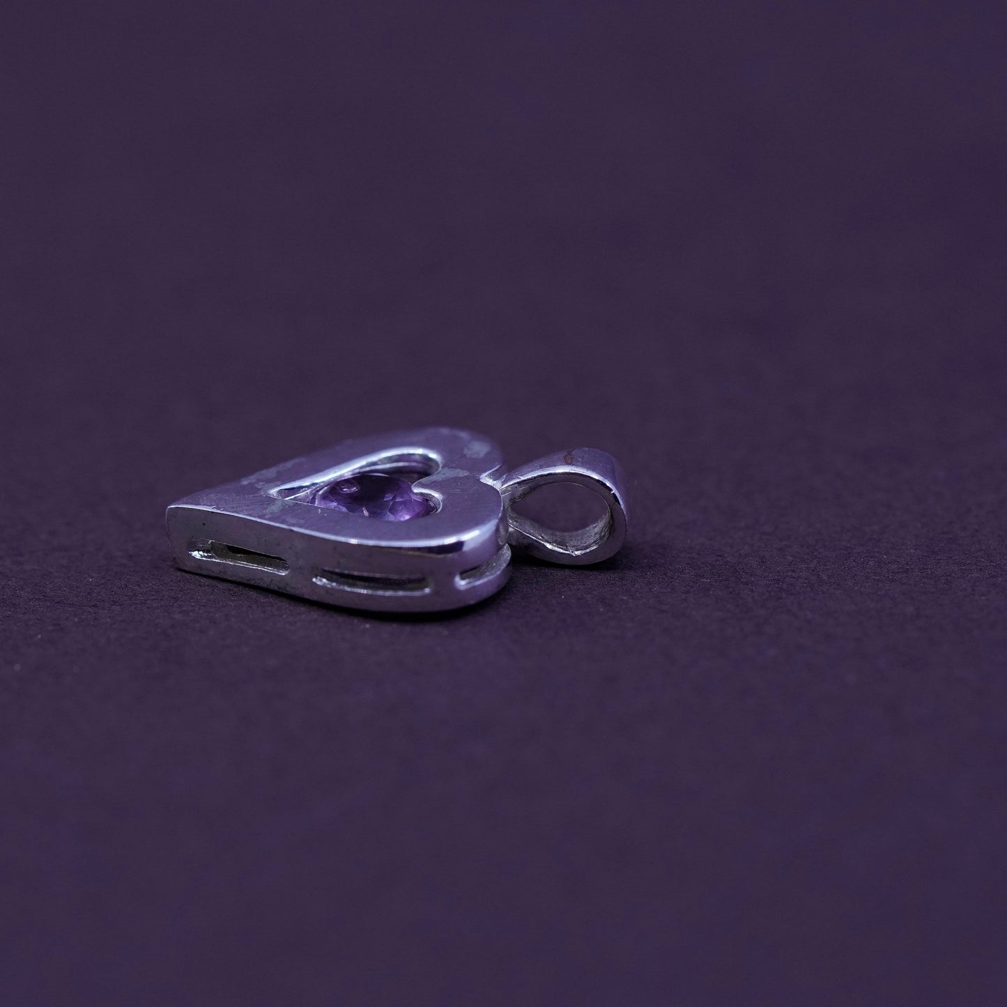 Vintage Sterling silver handmade pendant, 925 heart with amethyst