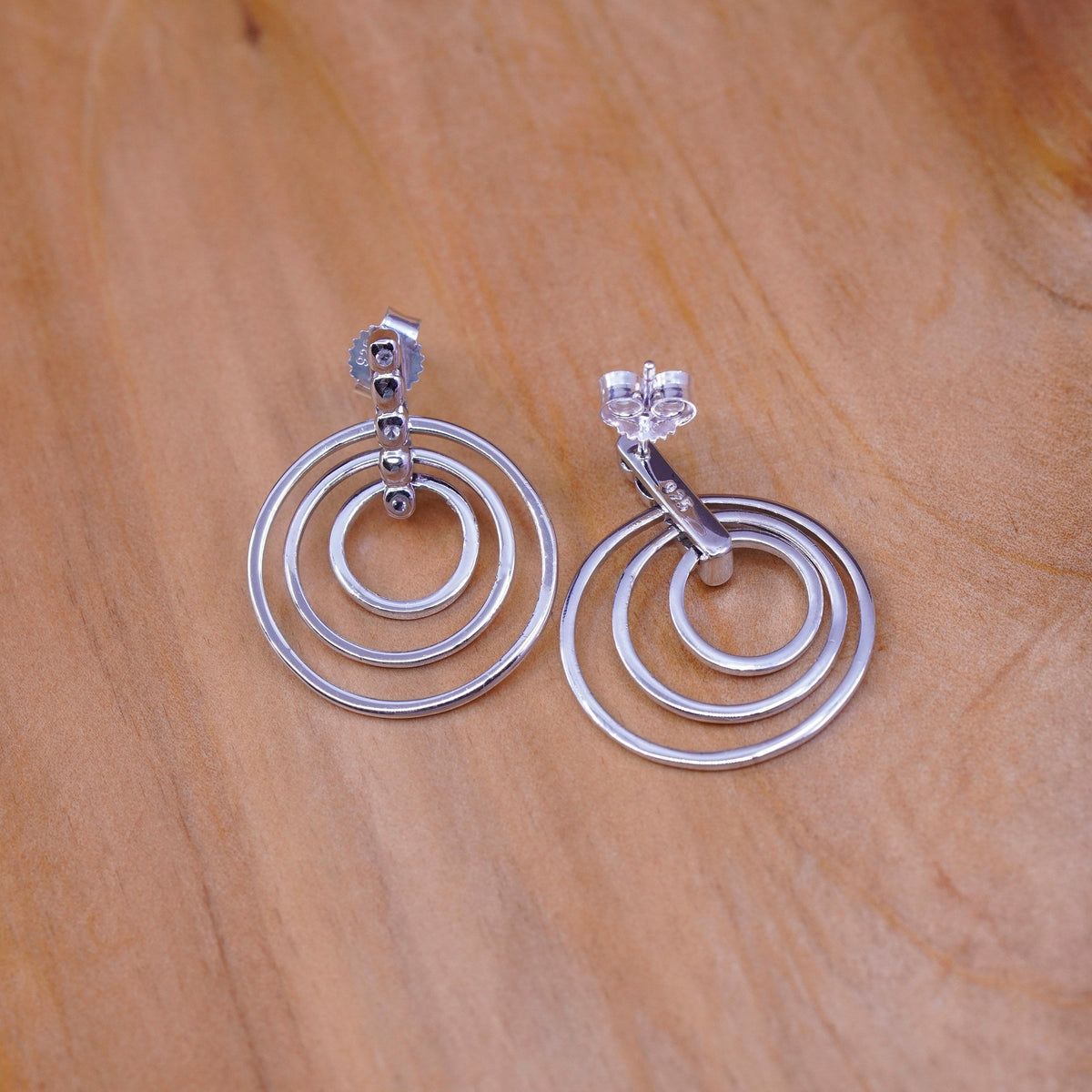 Vintage Sterling silver handmade earrings, 925 multi circles dangles with Cz